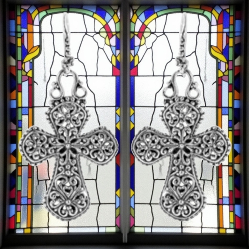 Hand-made Cross Earrings in Sterling Silver (8.02 g) From Bali
